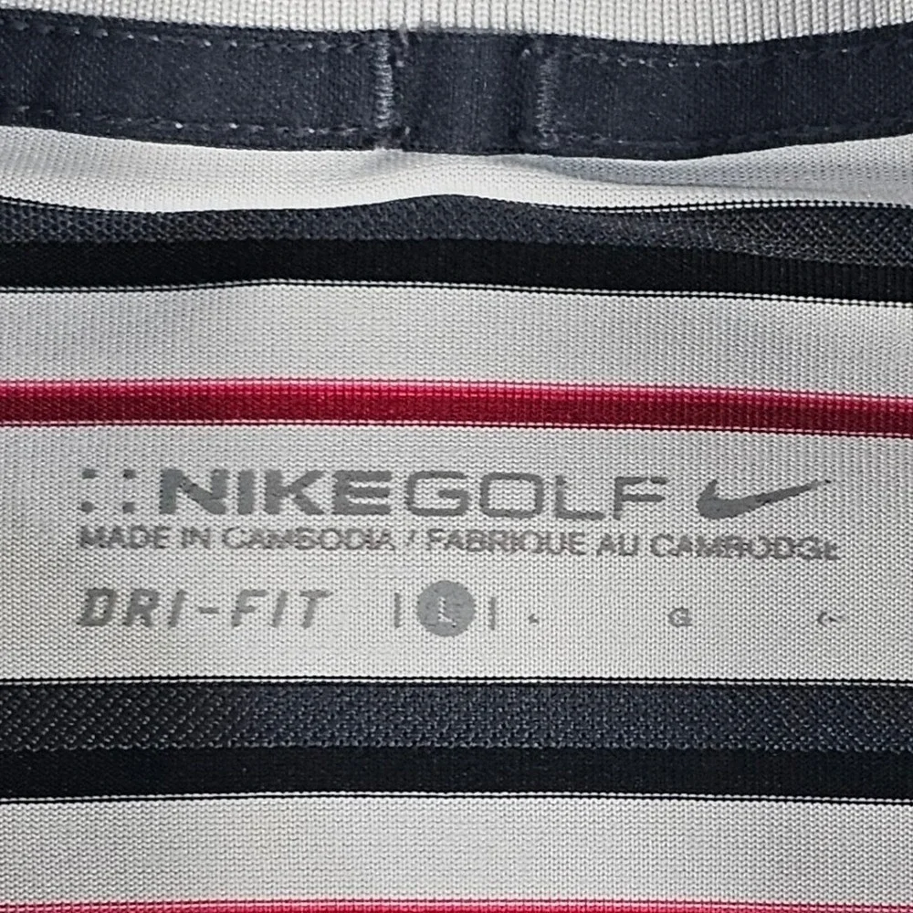 Nike Golf Polo Shirt Mens L White‎ Striped Dri-FIT S/S Preppy Performance
